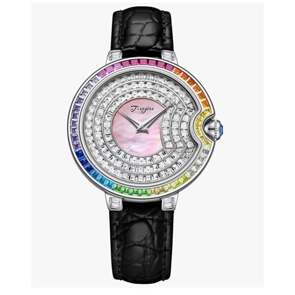BNIB~Womens\' T-Engine Luxury Diamond Inlay Genuine Leather Strap Watch main image 7